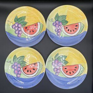 Vintage 1970s Hand Painted Watermelon and Grapes Colorado Belle Small Plate Set